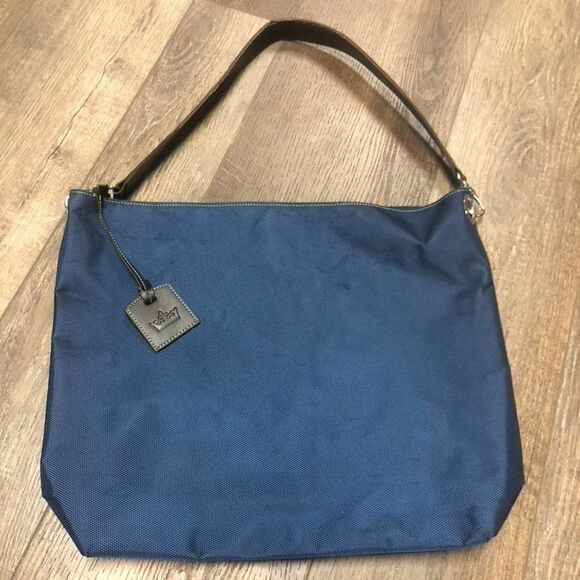 Peter Millar Blue Nylon and Leather Magnetic Clasp Tote Bag - 16" x 14" - Picture 1 of 12